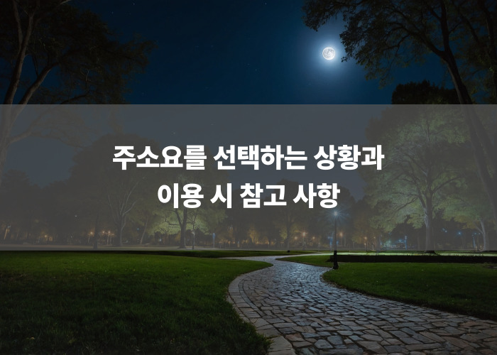 주소요를 선택하는 상황과 이용 시 참고 사항